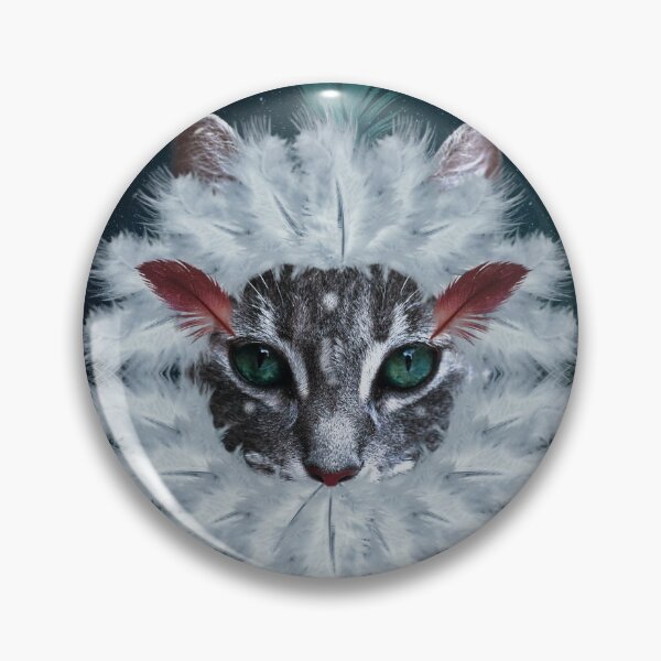 Item preview, Kitten with feathers and moon Digital collage designed and sold by Susanne Margarete Lutz.