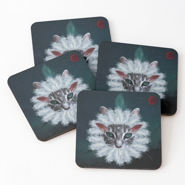 Item preview, Kitten with feathers and moon Digital collage designed and sold by Susanne Margarete Lutz.