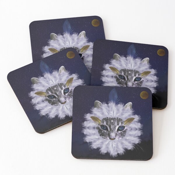 Item preview, Kitten with feathers and moon Digital collage designed and sold by Susanne Margarete Lutz.