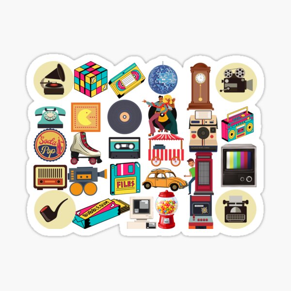 "redbubble stickers,retro collage,retro design,80s, retro, vintage