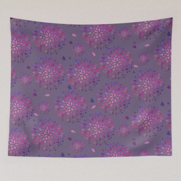 Item preview, Botanical Art | Dahlia Purple Foil Half Drop Pattern Lilac BG designed and sold by Old Urban Farmhouse Design Studio.