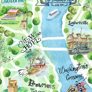 Artwork thumbnail, Bucks County Pennsylvania Watercolor Illustrated Map by tinaschofield