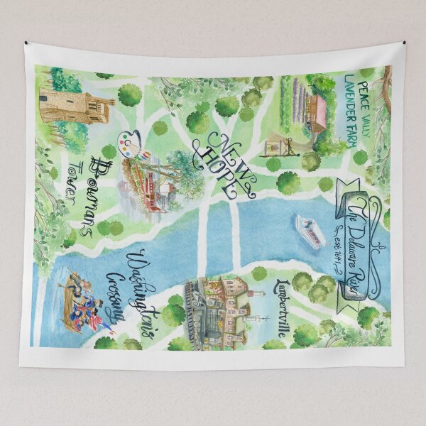 Item preview, Bucks County Pennsylvania Watercolor Illustrated Map designed and sold by tinaschofield.