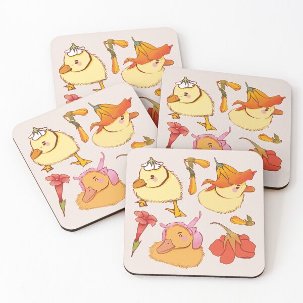 Item preview, Flower Ducks #2 - Cute Yellow and Beige Bird Illustration Pattern designed and sold by TheRainbowRoom.