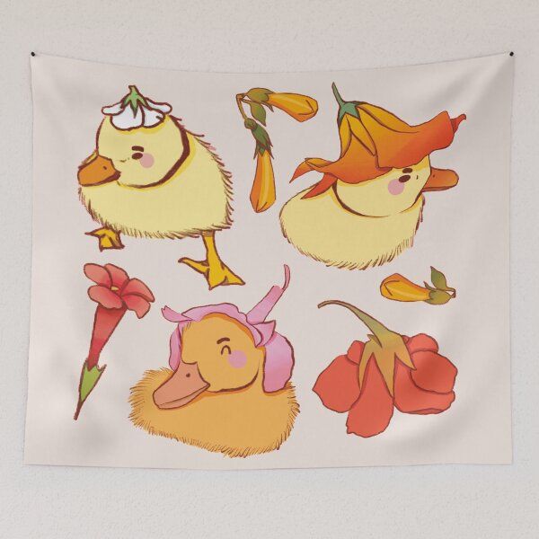 Item preview, Flower Ducks #2 - Cute Yellow and Beige Bird Illustration Pattern designed and sold by TheRainbowRoom.
