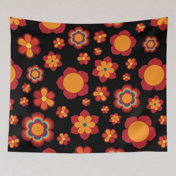 Item preview, Black Multicolor Flower Power Seamless Repeat Pattern designed and sold by ClaudiaFlores.