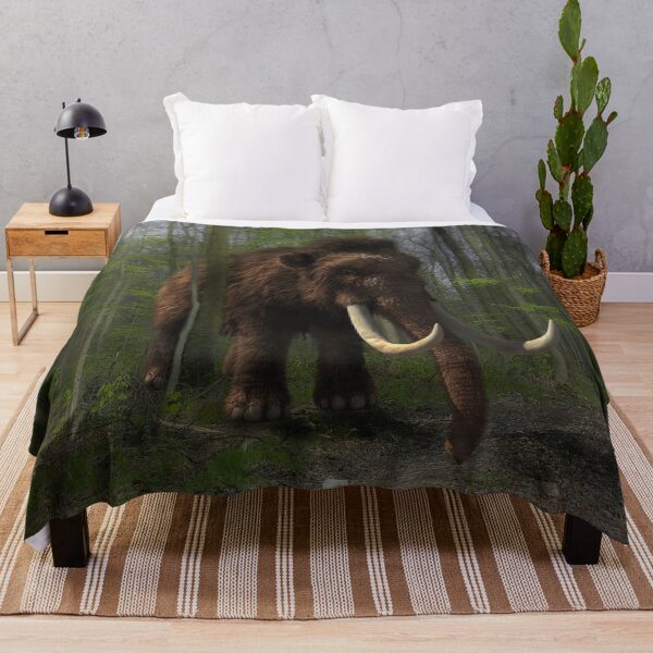 Digital Art Wild Mammoth In A Forest Throw Blanket
