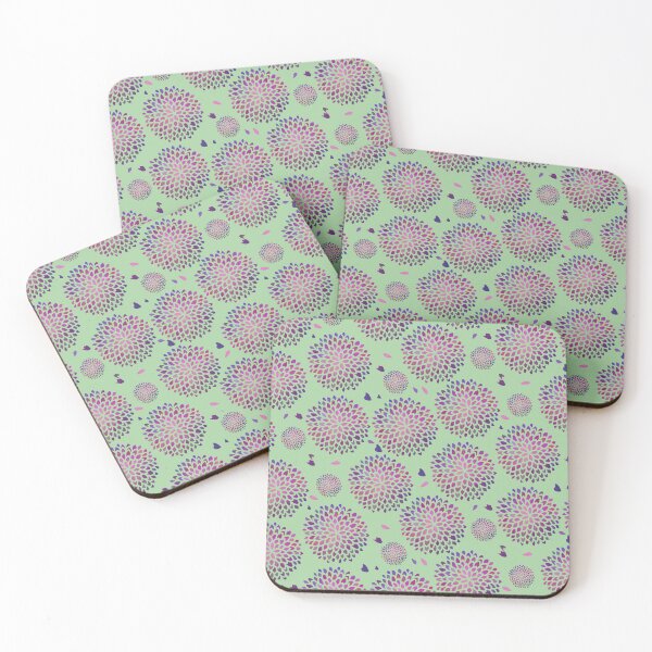 Item preview, Botanical Art | Dahlia Purple Foil Half Drop Pattern Soft Green BG designed and sold by Old Urban Farmhouse Design Studio.