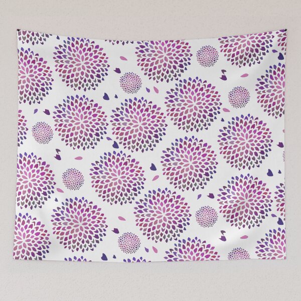 Item preview, Botanical Art | Dahlia Purple Foil Half Drop Pattern TP/White BG designed and sold by Old Urban Farmhouse Design Studio.