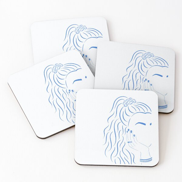 Item preview, Scrunchy 90s Girl Line Art Drawing // Blue Monochromatic Colors designed and sold by AEJdesign.