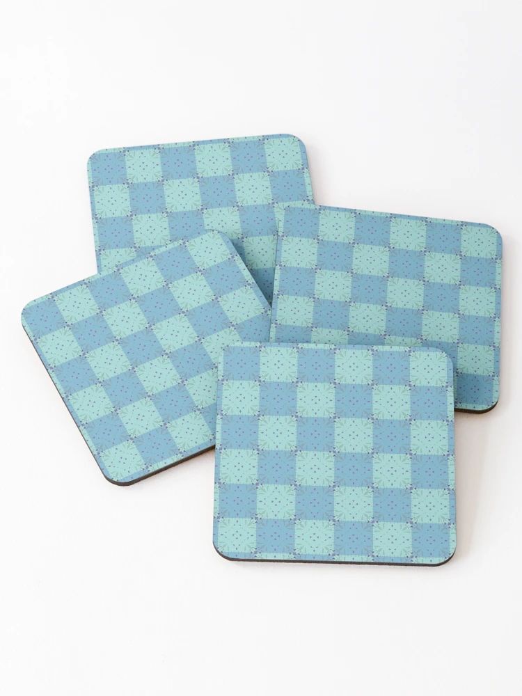 Thumbnail 1 of 5, Coasters (Set of 4), Summer Blue Geometric Quilt Design Pattern designed and sold by PatternPerfect.