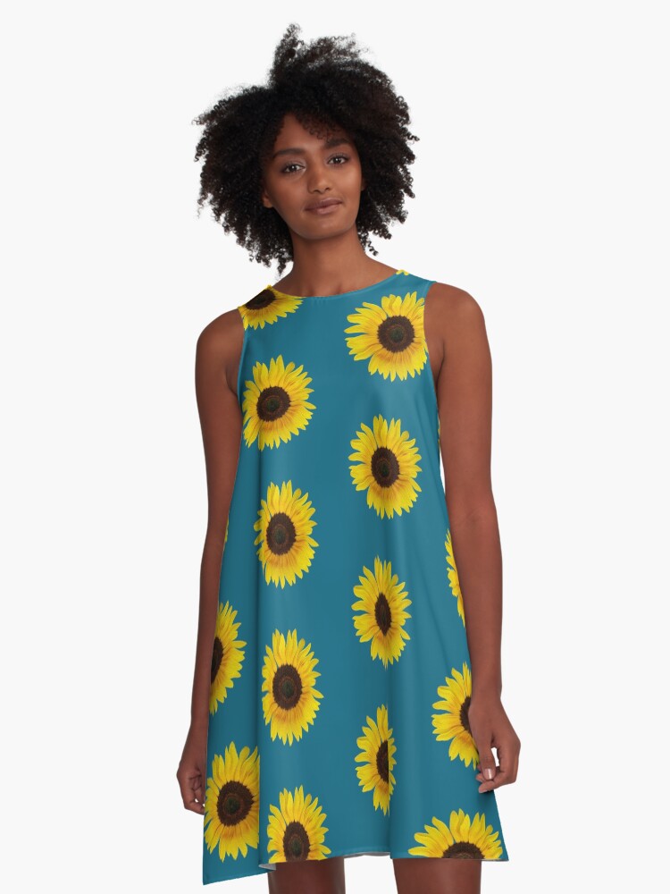 Blue dress shop with sunflowers