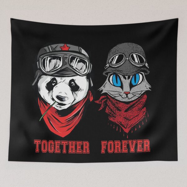 Item preview, Panda and cat couple in hats and goggles with the words together forever designed and sold by ajtechdesigns.