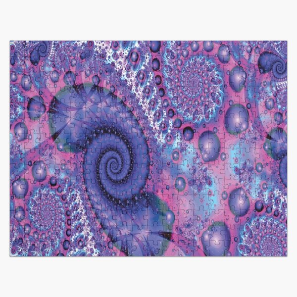 Fractal spiral art red grey and light blue Jigsaw Puzzle by