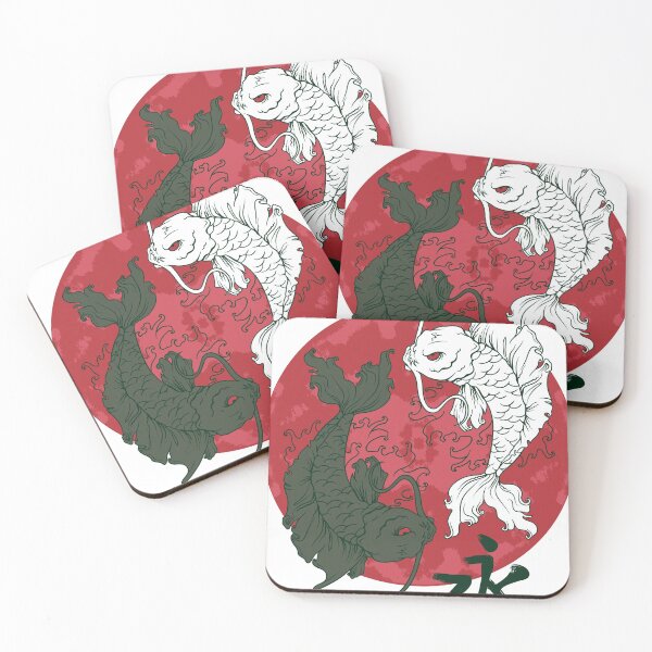 Item preview, Koi Fish Yin Yang Duality - Black White Coy Fish, Japanese Style Red Rising Sun designed and sold by CoitoCG.