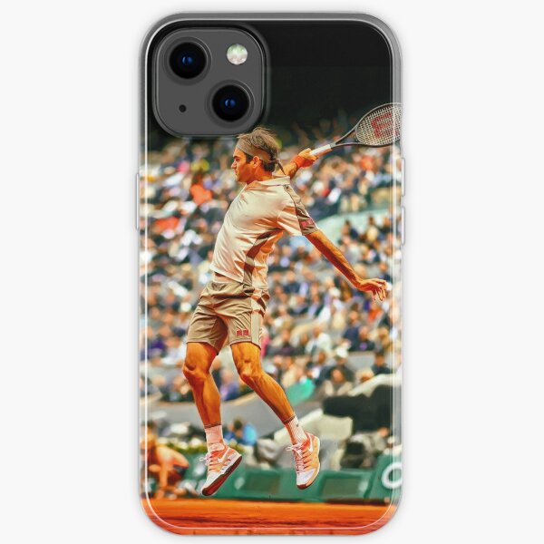 Roger Federer plays backhand at French Open 2019. Digital artwork print poster. Tennis fan art gift. iPhone Soft Case
