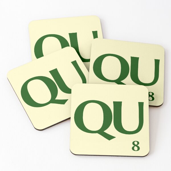 Ficha de Scrabble QU de 8 puntos Posavasos (lote de 4)