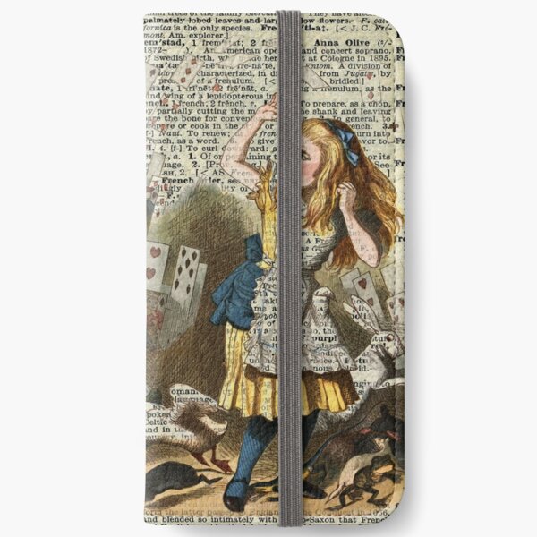 Alice In The Wonderland,Alice and Playing Cards,Vintage Dictionary Art iPhone Wallet