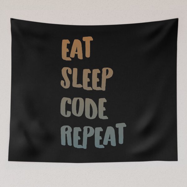 Artikelvorschau, Eat Sleep Code Wiederholung in Orange und Blau entworfen und verkauft von Interpret108.
