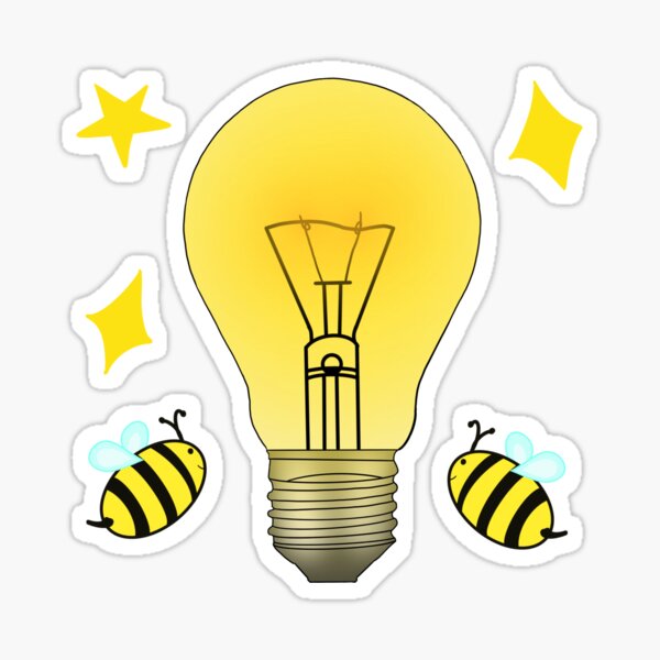 Aperçu de l'œuvre Ampoule jaune avec des abeilles et des étoiles créée et vendue par the-tree.