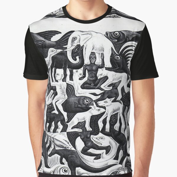 Maurits Cornelis Escher - Plane Filling II (Premium Print) - Animal Exaggerated Shapes Graphic T-Shirt