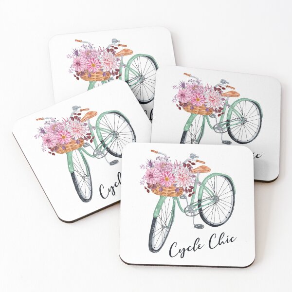 Item preview, Watercolor Turquoise Vintage Bicycle With Pink Flowers Basket Cycle Chic designed and sold by TheButtonCrew.