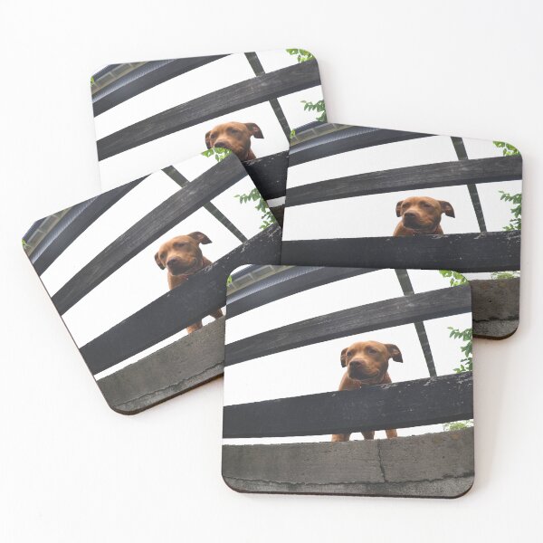 Item preview, A brown puppy looking through a black wooden fence. designed and sold by EAnneH.