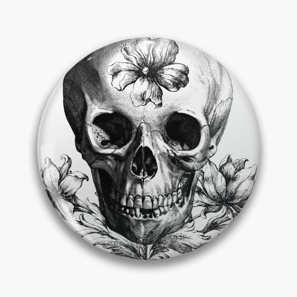 Item preview, Skull with flowers. Engraving illustration. designed and sold by EEgnat.