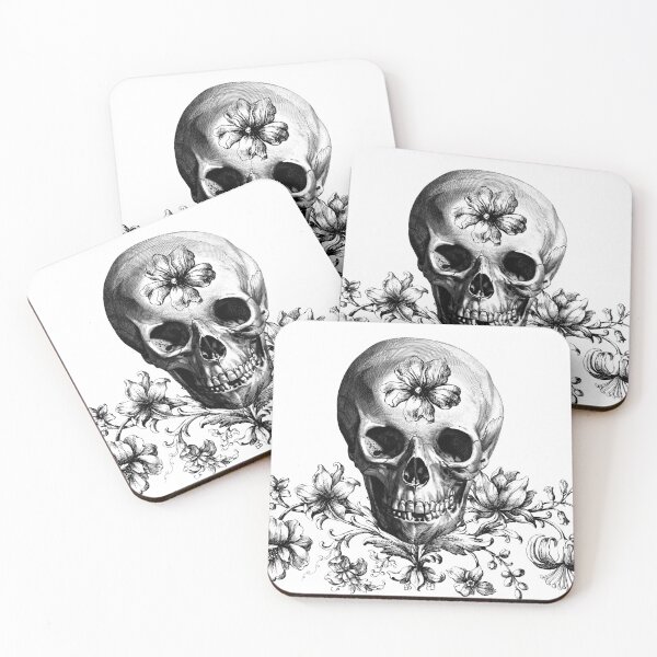 Item preview, Skull with flowers. Engraving illustration. designed and sold by EEgnat.