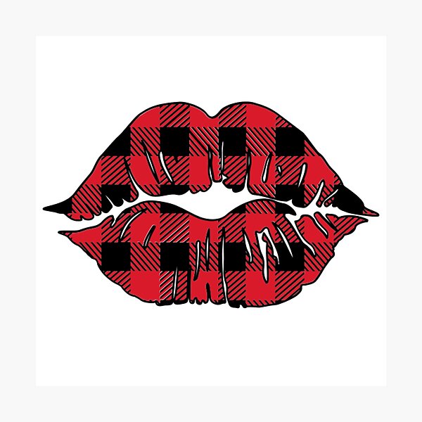 Romantic Plaid Kissing Lips Photographic Print
