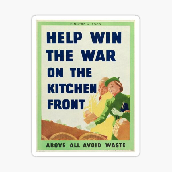 Vista previa del artículo con la obra «Ayuda a ganar la guerra en el frente de la cocina», diseñado y vendido por Unhinged Heather.