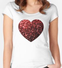 Beautiful Glamour Red Glitter sparkles Heart on white Women's Fitted Scoop T-Shirt