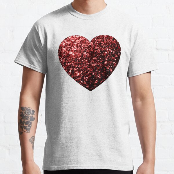 Dark red heart faux glitter sparkles Valentines day love on white Classic T-Shirt