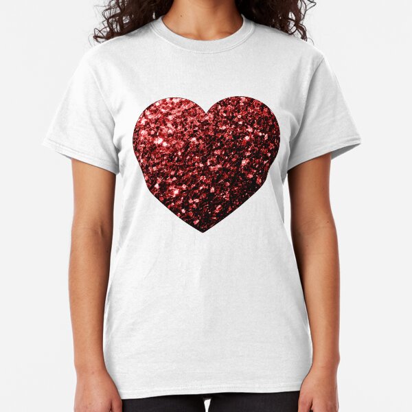 Beautiful Glamour Red Glitter sparkles Heart on white Classic T-Shirt