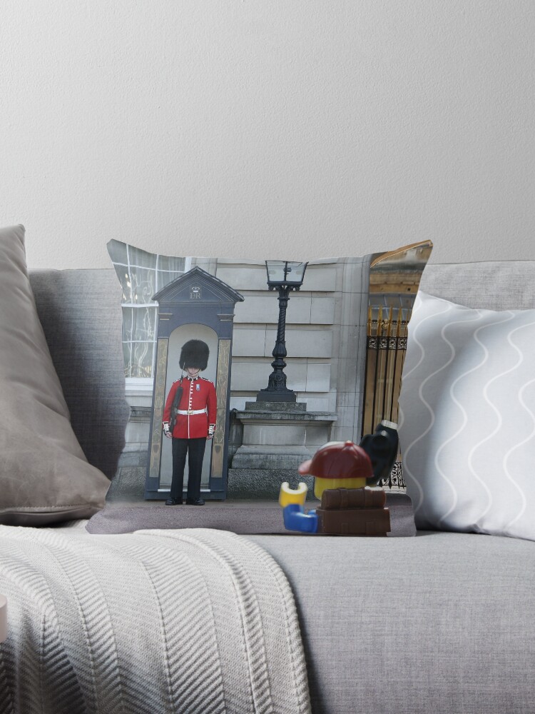 The Lego Backpacker Talking To The Queens Guard Throw Pillow By Legobackpacker