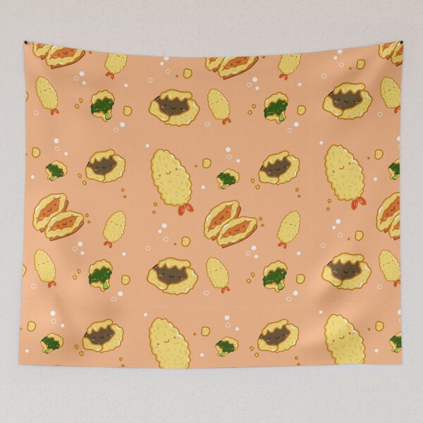 Item preview, Kawaii japanese food fried tempura seamless pattern design  designed and sold by Marie-c-doodles.