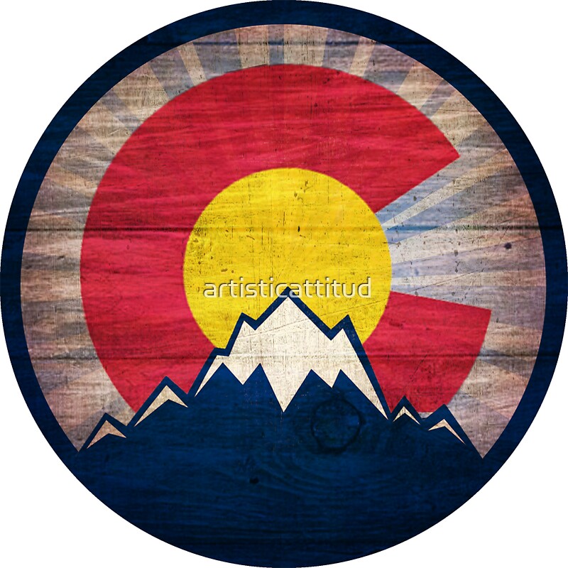 Colorado Flag Vintage Wood Mountains Stickers By Artisticattitud