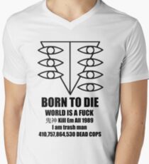 BORN TO DIE WORLD IS A FUCK 鬼神 Men's V-Neck T-Shirt