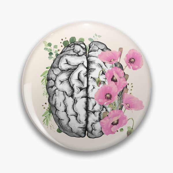 Item preview, Brain with Pink poppy, psychology, mental health, front brain, watercolor designed and sold by Collagedream.