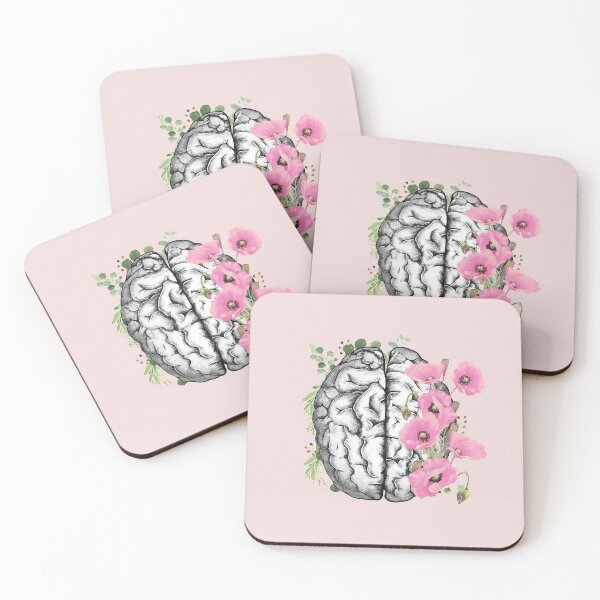 Item preview, Brain with Pink poppy, psychology, mental health, front brain, watercolor designed and sold by Collagedream.