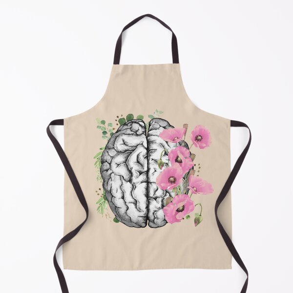 Item preview, Brain with Pink poppy, psychology, mental health, front brain, watercolor designed and sold by Collagedream.