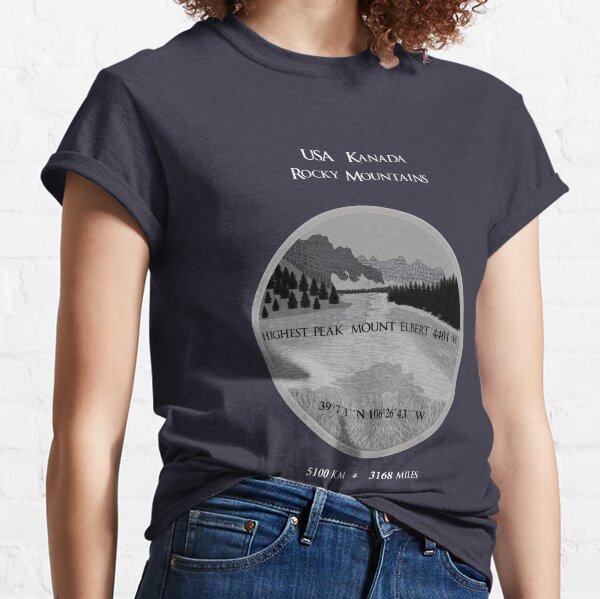 Rocky Mountains USA Canada, mountain landscape, coordinates Classic T-Shirt