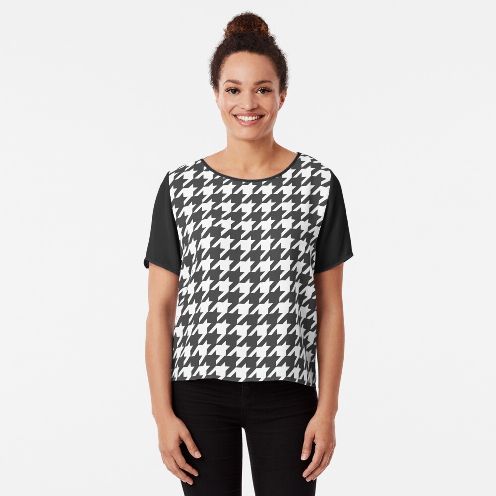 Houndstooth Pattern Chiffon Top