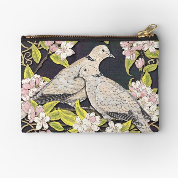 Celtic Collared Doves in Blossom Zipper Pouch