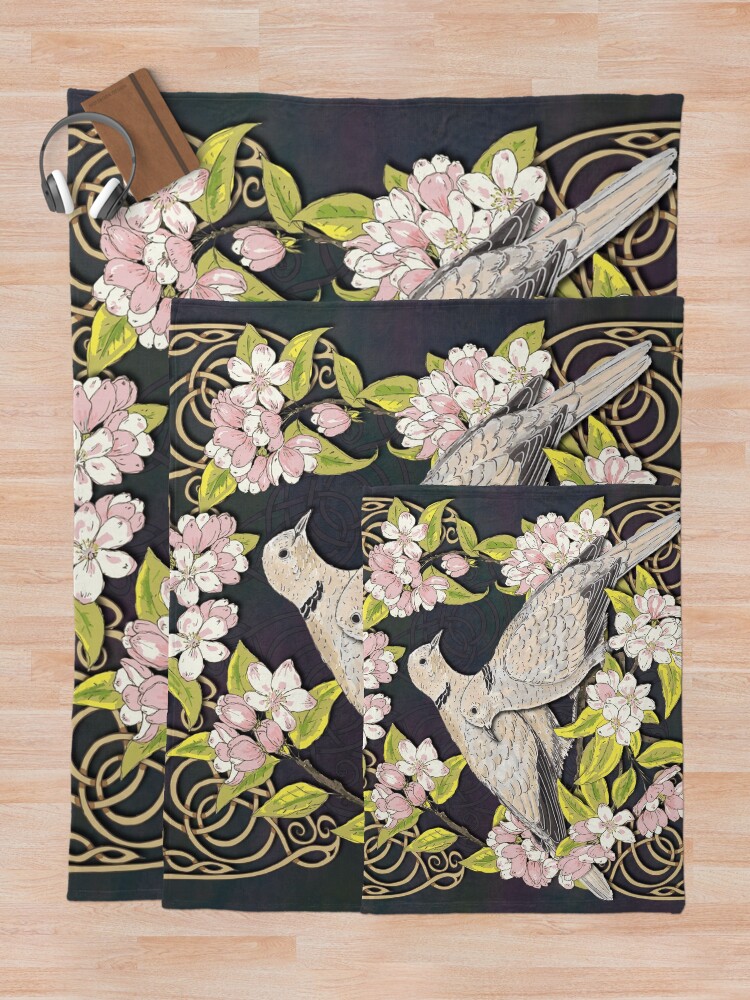 Alternate view of Celtic Collared Doves in Blossom Throw Blanket