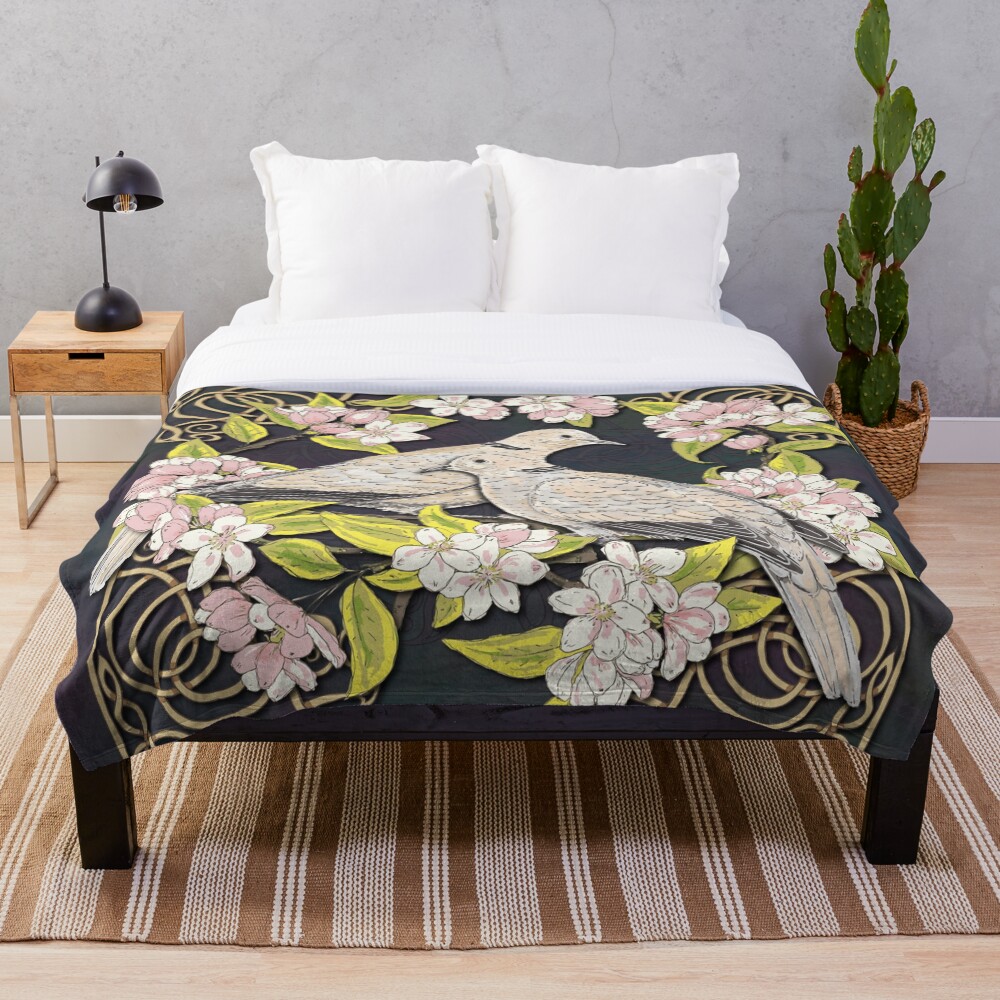 Celtic Collared Doves in Blossom Throw Blanket