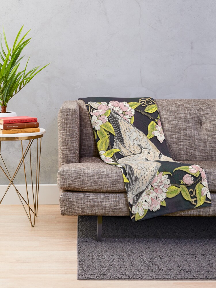 Alternate view of Celtic Collared Doves in Blossom Throw Blanket