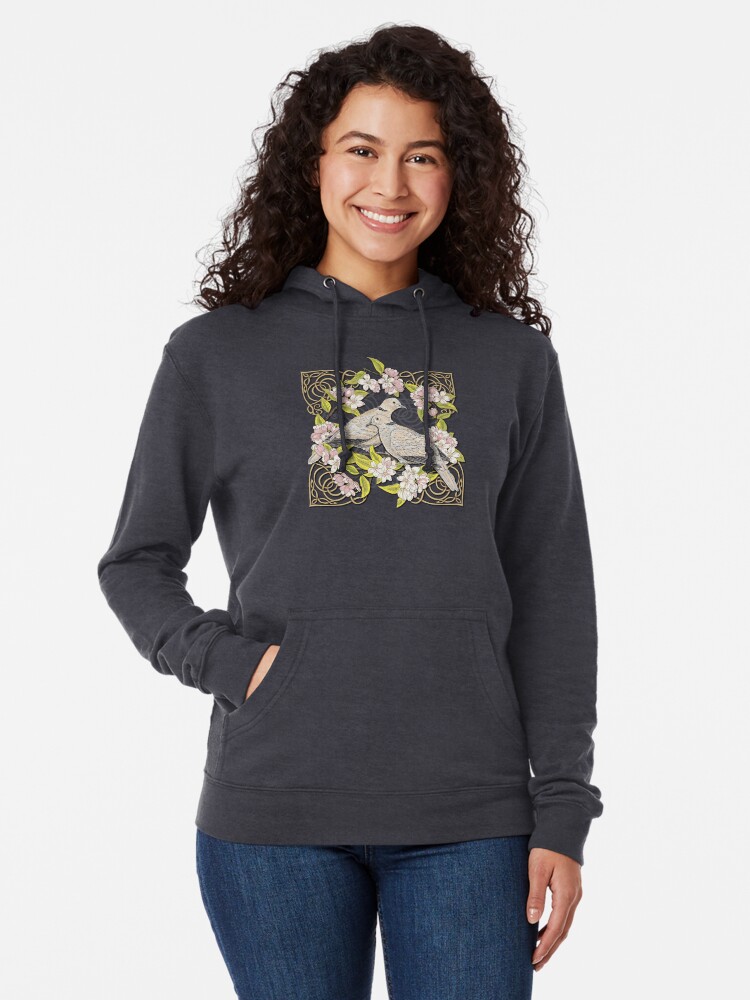 Alternate view of Celtic Collared Doves in Blossom Lightweight Hoodie