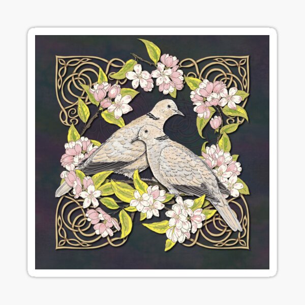 Celtic Collared Doves in Blossom Sticker