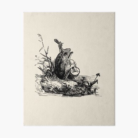 Vista previa del artículo con la obra «Estética de cabaña con rana que toca el banjo vintage, animal de guitarra goblincore, serenata de rana emo, tema de sapo cantante», diseñado y vendido por MinistryOfFrogs.